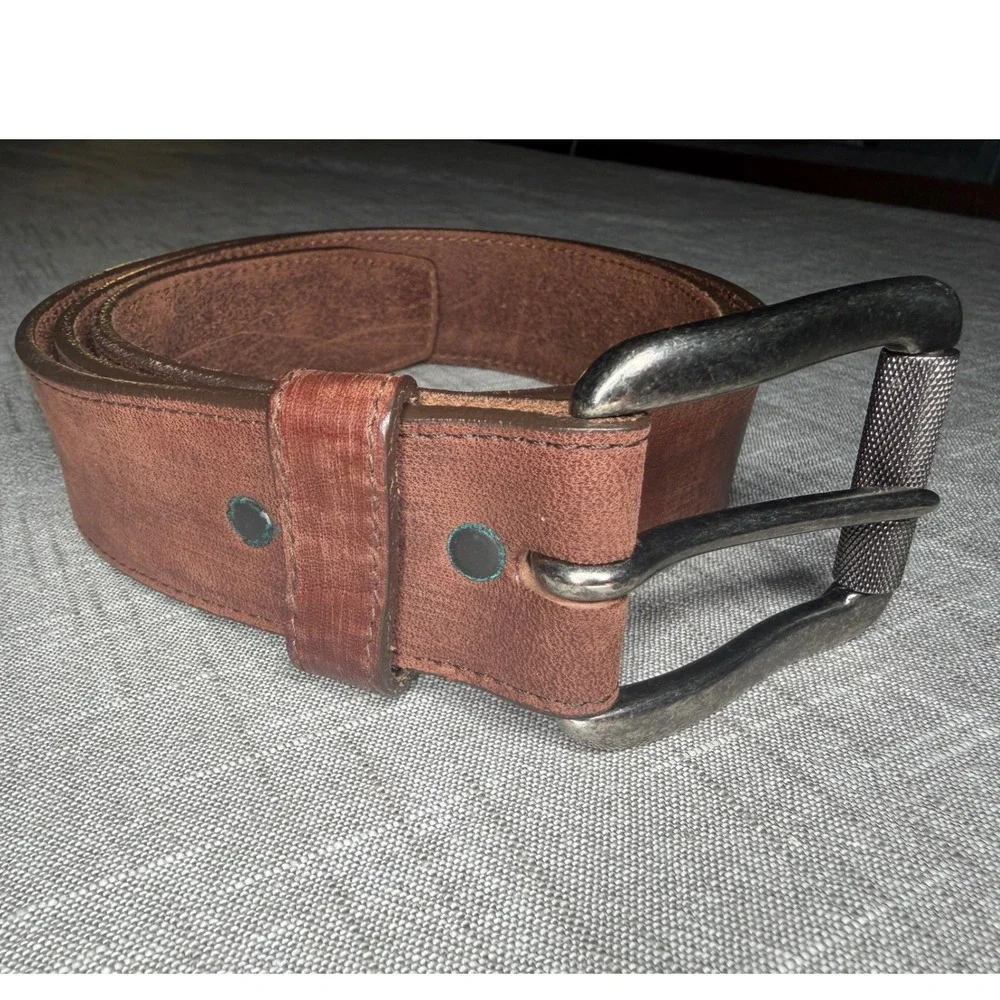 Justin Bent Rail Mens Brown Leather Belt 40 Western Made in USA Silver Buckle